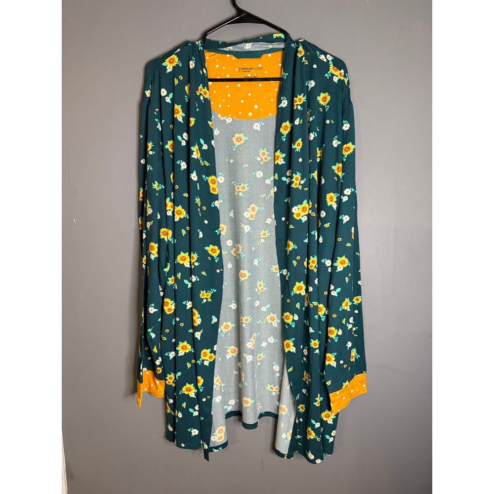 Cuddl Duds Comfort Code Open Front Cardigan Plus Size 3X Green Floral NWOT